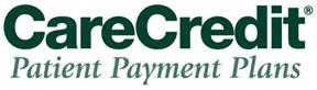 The image shows a logo with the text CareCredit prominently displayed at the top, followed by the subtitle Patient Payment Plans.