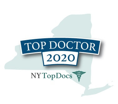 The image shows a logo with text that reads TOP DOCTOR 2020 above a graphic of a state, which appears to be New York, and below it, the text NYTOPDOCS. The style of the image suggests it may be used for promotional or recognition purposes in a medical context.